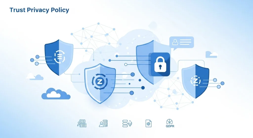 Illustration of online British IPTV Privacy Policy and data protection for British IPTV, featuring secure locks, encrypted data streams, and digital shields.