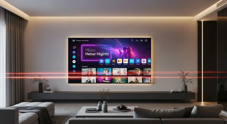 “Smart TV displaying IPTV subscription interface with multiple streaming channels.”