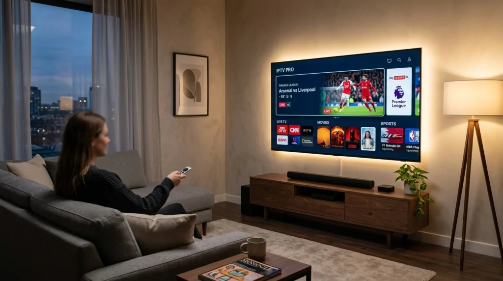 IPTV app interface showing channels and streaming categories