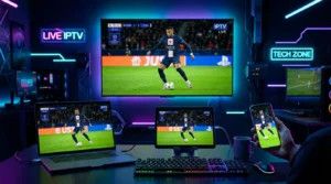 IPTV streaming on smart TV in modern living room