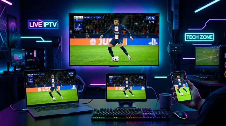 IPTV streaming on smart TV in modern living room