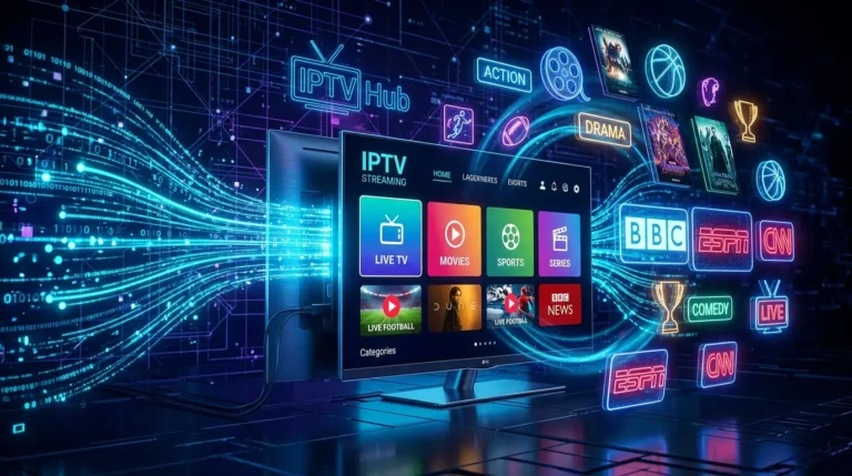 IPTV streaming technology concept with digital data and smart TV