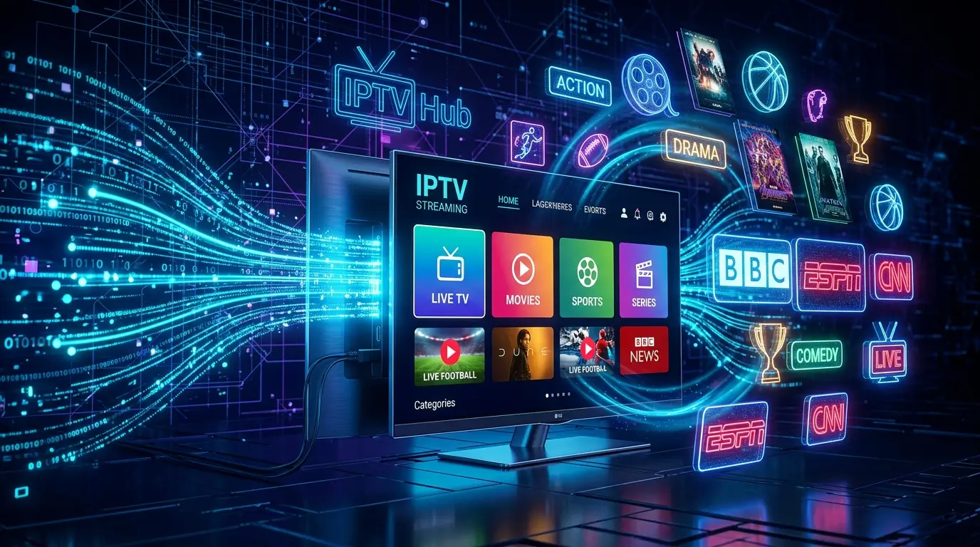 IPTV streaming technology concept with digital data and smart TV