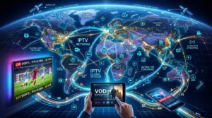 IPTV providers dashboard with channels on smart TV and laptop