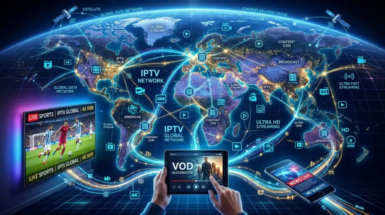 IPTV providers dashboard with channels on smart TV and laptop