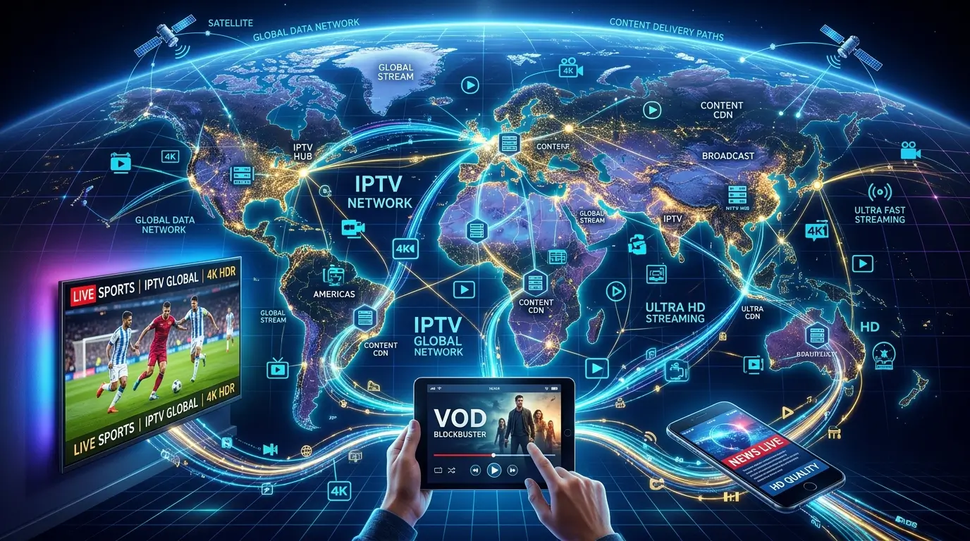 IPTV providers dashboard with channels on smart TV and laptop