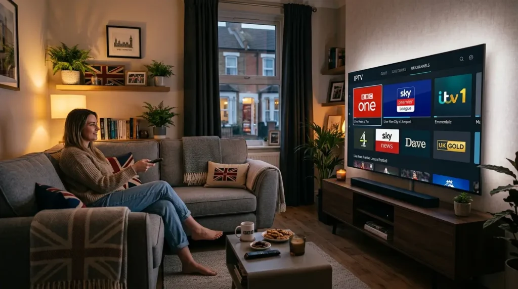 IPTV United Kingdom digital network connecting devices across UK map