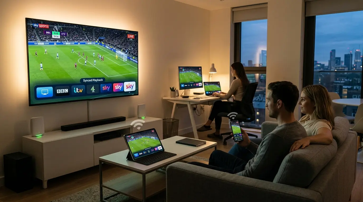 UK IPTV subscription on smart TV with live channels and premium streaming