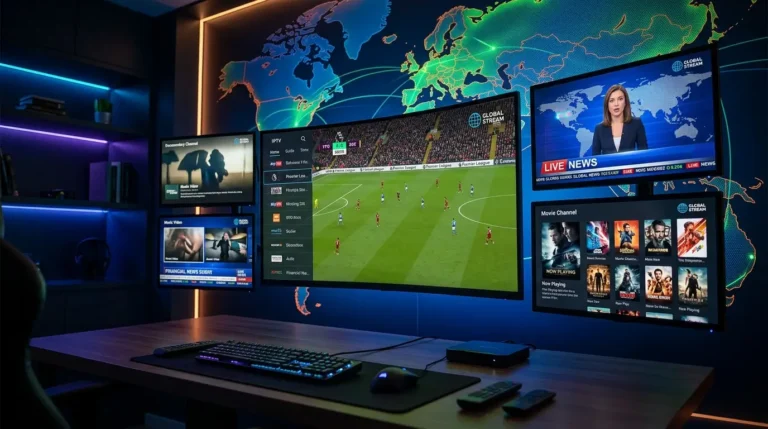 IPTV provider working on smart TV, smartphone, tablet, and laptop devices