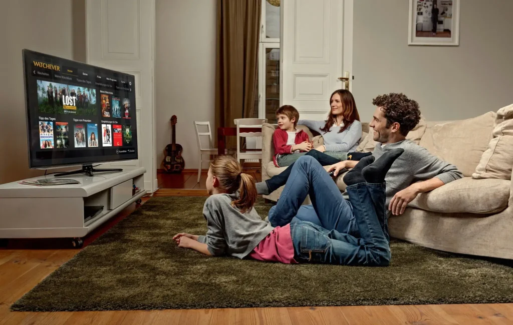 IPTV World Cup streaming live football match on smart TV in modern living room